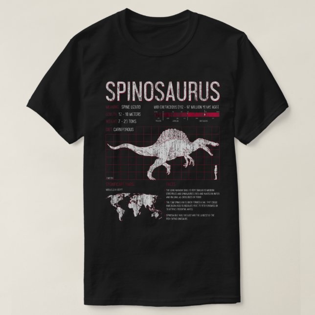Spinosaurus Dinosaur Facts T Shirt Mens Womens Kid (Design framsida)