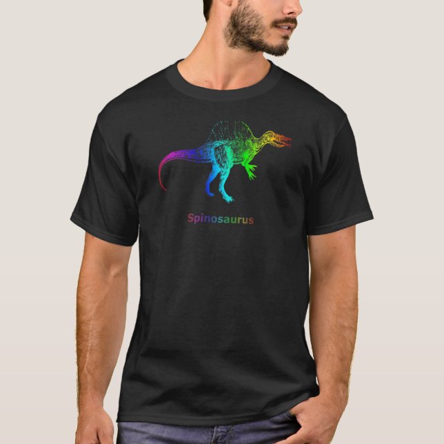 Spinosaurus Dinosaur Rainbow Skeleton T Shirt (Framsida)