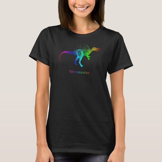 Spinosaurus Dinosaur Rainbow Skeleton T Shirt (Framsida)