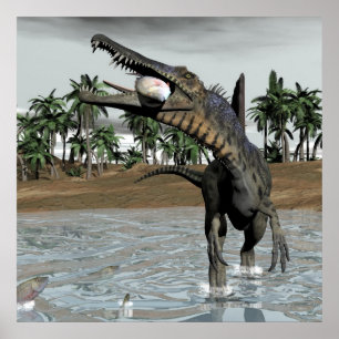 Spinosaurus dinosaur som äter fisken - 3D framfö Poster