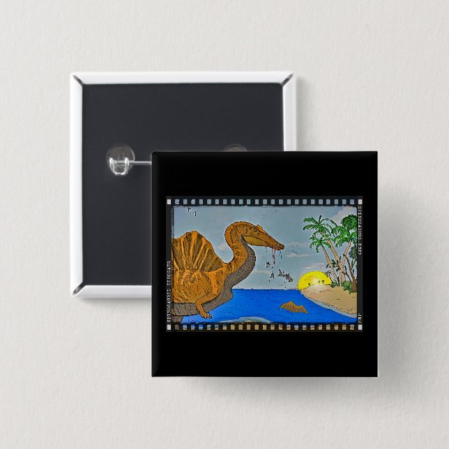 Spinosaurus Film Reel Dinosaur Button Pin Knapp (Framsida & baksida)