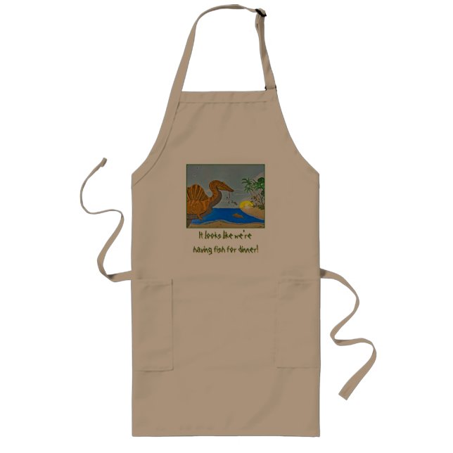 Spinosaurus Fish for Dinner apron Dinosaur Chef  Långt Förkläde (Framsidan)