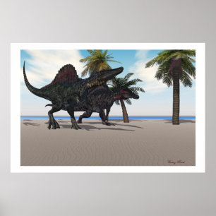 Spinosaurus går och skriver ut poster