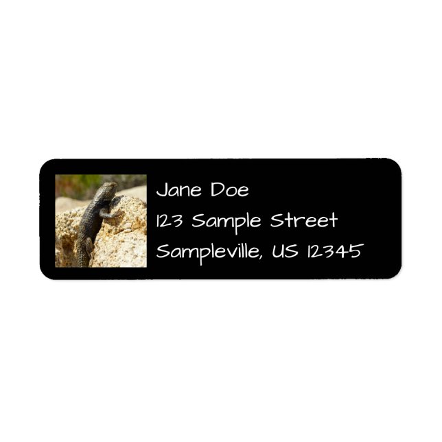 Spiny Lizard med gult vid Joshua Träd Returadress Etikett (Framsidan)