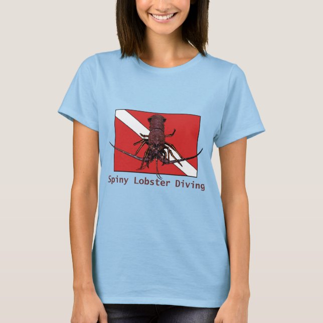 Spiny Lobster Diving Down Flagga URM T Shirt (Framsida)