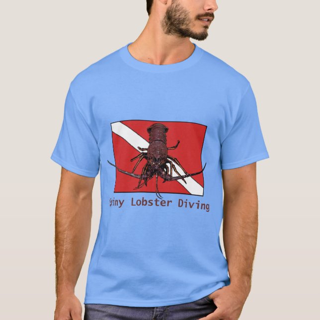 Spiny Lobster Diving med Red Diver Down Flagga URM T Shirt (Framsida)