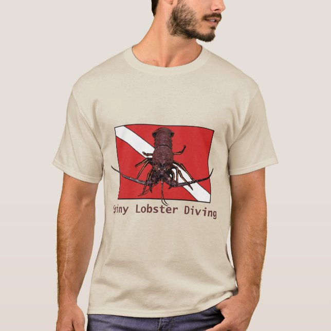 Spiny Lobster Diving med Red Diver Down Flagga URM T Shirt (Framsida)
