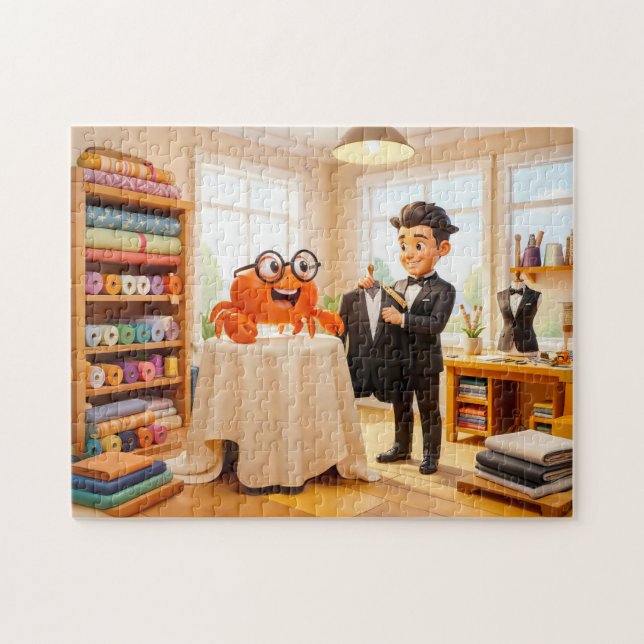 Spionkrabba som får skräddarsydd kostym pussel (Horisontell)