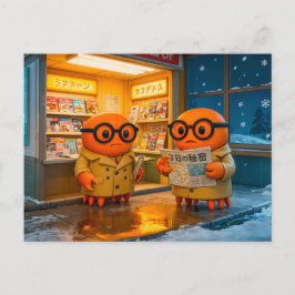 Spionkrabbor undersöker färgrik japansk tidningski vykort