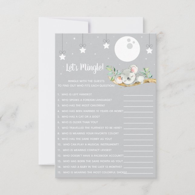 Spip Koala Baby Shower Game Låt oss Mingle! Inbjudningar (Framsida)