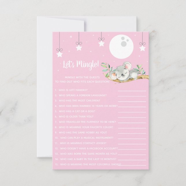 Spip Koala Baby Shower Game Låt oss Mingle! Invi Inbjudningar (Framsida)