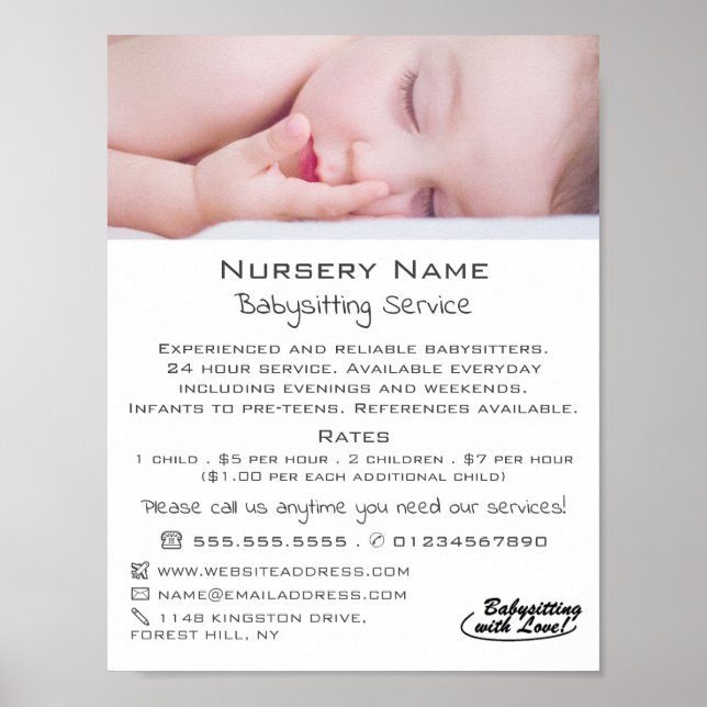 Spipande Baby Babysit, Daycare, Nursery Advert Poster (Framsidan)