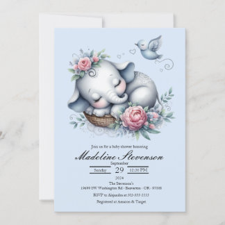 Spipande Baby Elephant Theter Baby Shower Inbjudningar