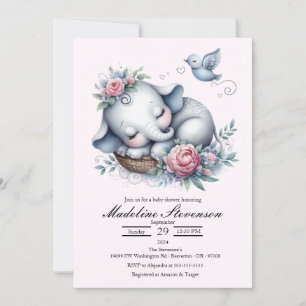 Spipande Baby Elephant Theter Baby Shower Inbjudningar