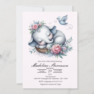 Spipande Baby Elephant Theter Baby Shower Inbjudningar