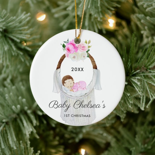 Spipande Baby Girl Personalized Första jul Julgransprydnad Keramik (Träd)