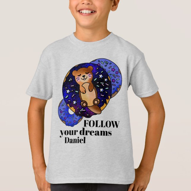 Spipande Baby Otter på Cosmic Star Donut T Shirt (Framsida)