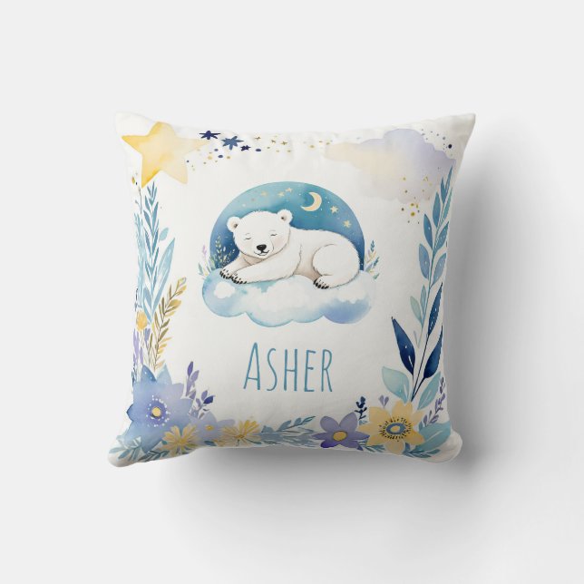 Spipande Baby Polar Bear Boho Namn Nursery Pillow Kudde (Baksida)