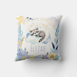 Spipande Baby Raccoon Boho Namn Nursery Pillow Kudde