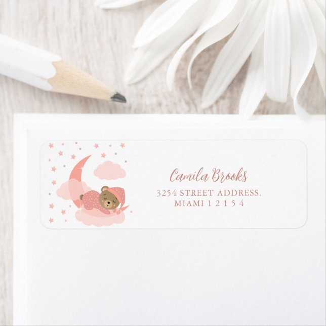 Spipande Baby vid Rosa Måne & Cloud Returadress Etikett (Insitu)