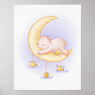 Spipande Björn och Bin Cute Tecknad Art Poster