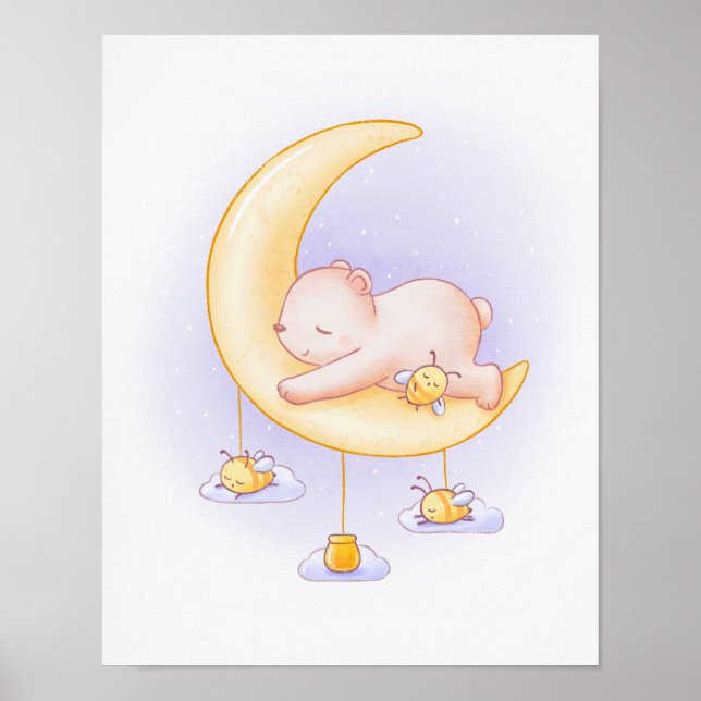 Spipande Björn och Bin Cute Tecknad Art Poster (Framsidan)