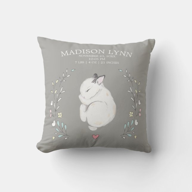 Spipande Bunny Girls Birth Stats Pillow Kudde (Framsida)
