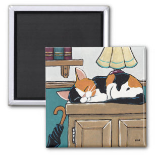 Spipande Calico Cat på papp-målning Magnet