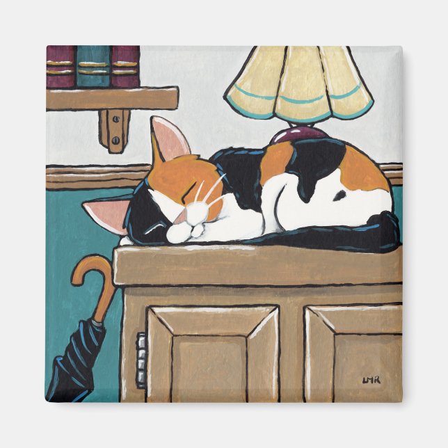 Spipande Calico Cat på papp-målning Magnet (Framsidan)
