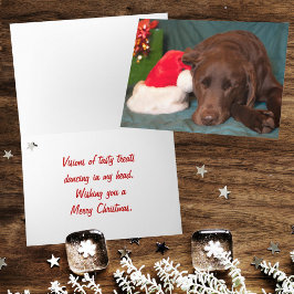 Spipande chokladlab med Santa Hat Photo Anpassning Helgkort
