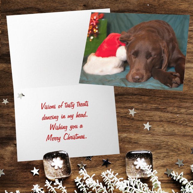 Spipande chokladlab med Santa Hat Photo Anpassning Helgkort (Folding Christmas card cover and inside)