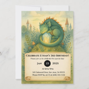 Spipande drake med Crystal i Fairytale Birthday Inbjudningar