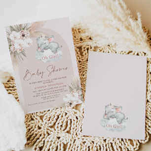 Spipande Elephant Blommigt Boho Arch Baby Shower Inbjudningar