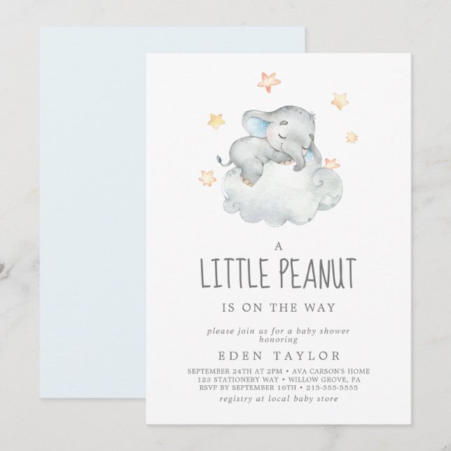Spipande Elephant Boy Little Peanut Baby Shower Inbjudningar (Fram/baksida)