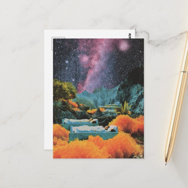 Spipande folkslag i havsbaserade surreala blandade vykort (Fram/Back In Situ)