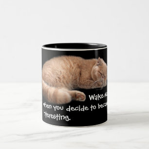 Spipande Ginger Cat Funny Wake Me Quote Två-Tonad Mugg
