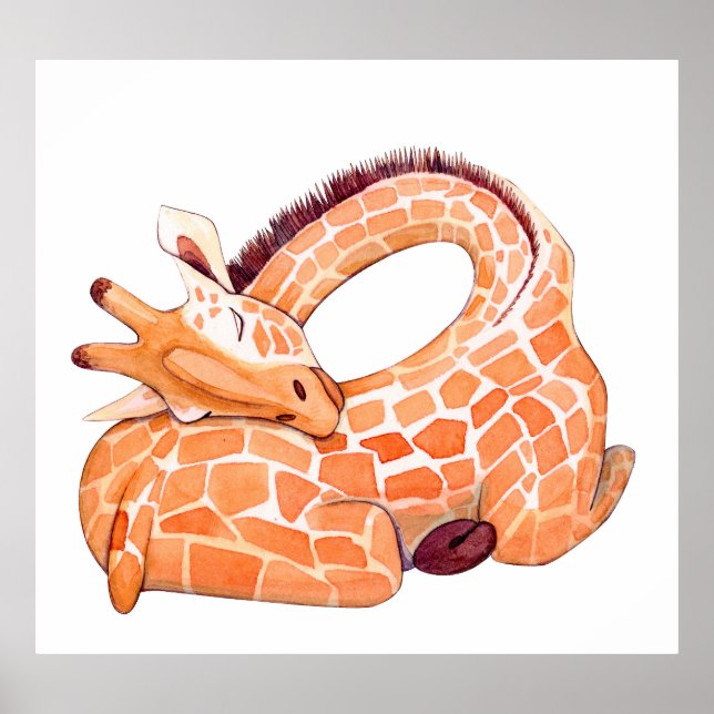 Spipande Giraffe: Gentle Watercolor Poster (Framsidan)