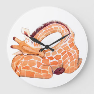 Spipande Giraffe: Gentle Watercolor Stor Klocka