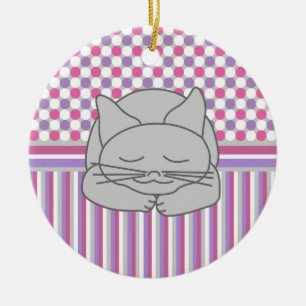 Spipande Grått Cat Mönster Julgransprydnad Keramik