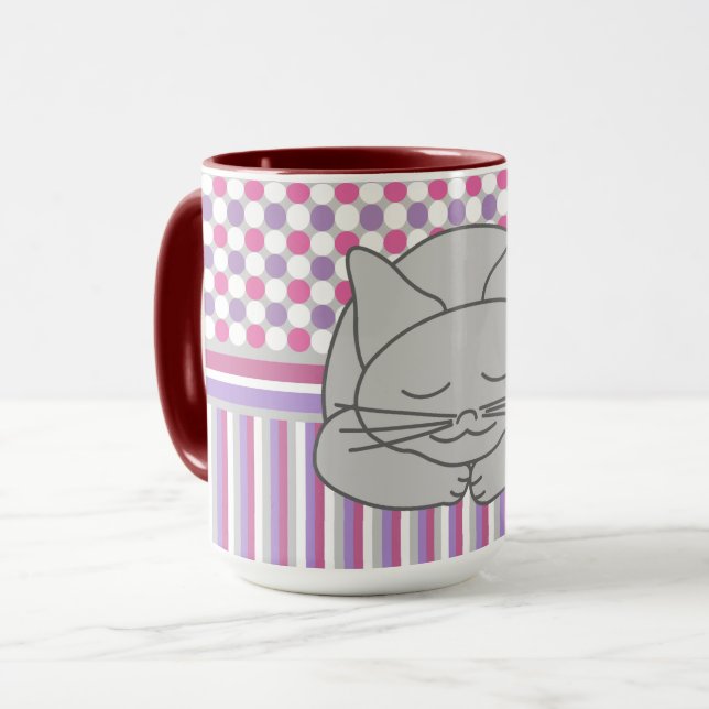 Spipande Grått Cat Mönster Mugg (Framsida vänster)