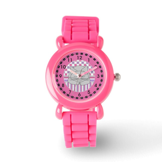 Spipande Grått Katt vid utsmält oval, stor klocka (Framsida)