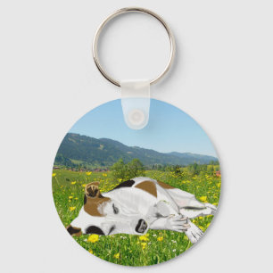 Spipande Jack Russell i en Flower Meadow Nyckelring