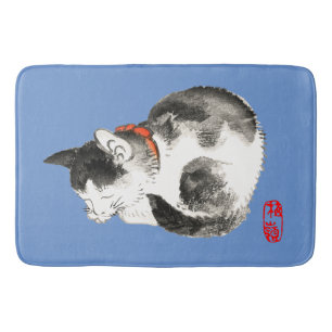 Spipande japansk katt, svart och vitt badrumsmatta