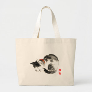 Spipande japansk katt, svart och vitt jumbo tygkasse