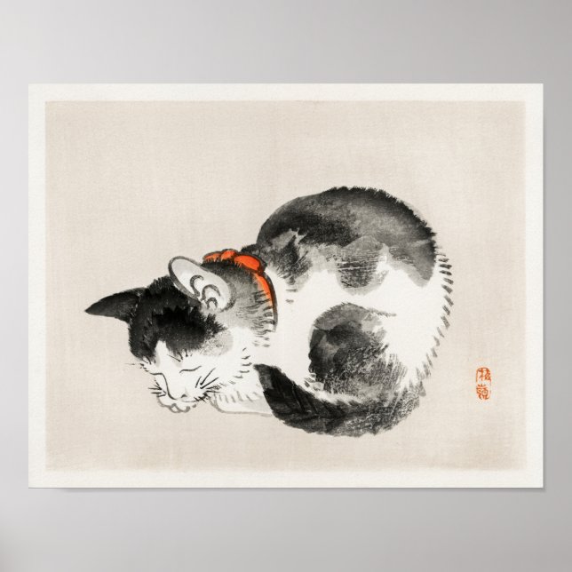 Spipande katt av Kōno Bairei (1844-1895) Poster (Framsidan)
