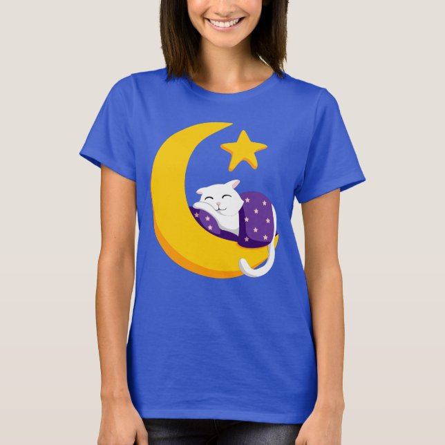 Spipande katt på Crescent Måne Star T Shirt (Framsida)