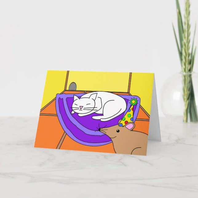 Spipande kattfågel, mus med Party Hat Kort (Framsida)