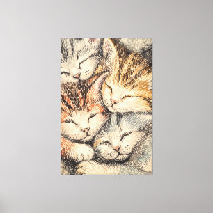 Spipande kattungar - pointillism Art Canvastryck