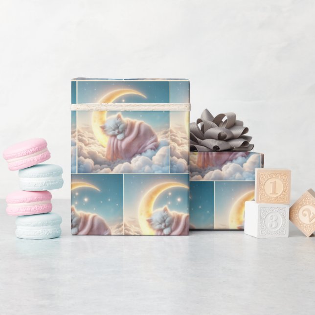 Spipande kattunge på en kuster Måne Presentpapper (Baby Shower)