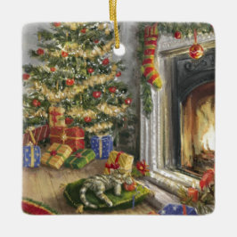 Spipande Kattunge vid julgran Julgransprydnad Keramik